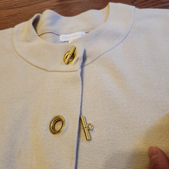 Charter Club Women’s Cardigan Jacket Large Beige Gold Buttons - Picture 3 of 9